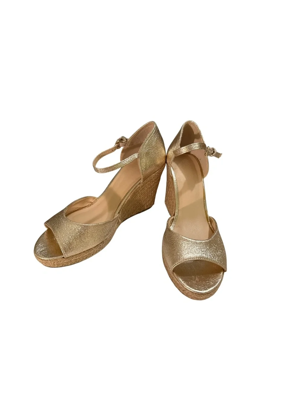 NY & Co Gold Metallic Wedge Sandals with Ankle Strap